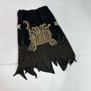 Vintage Skirt Womens Large 100% Silk Black Gold Sequin Elegant Asymmetric Hem